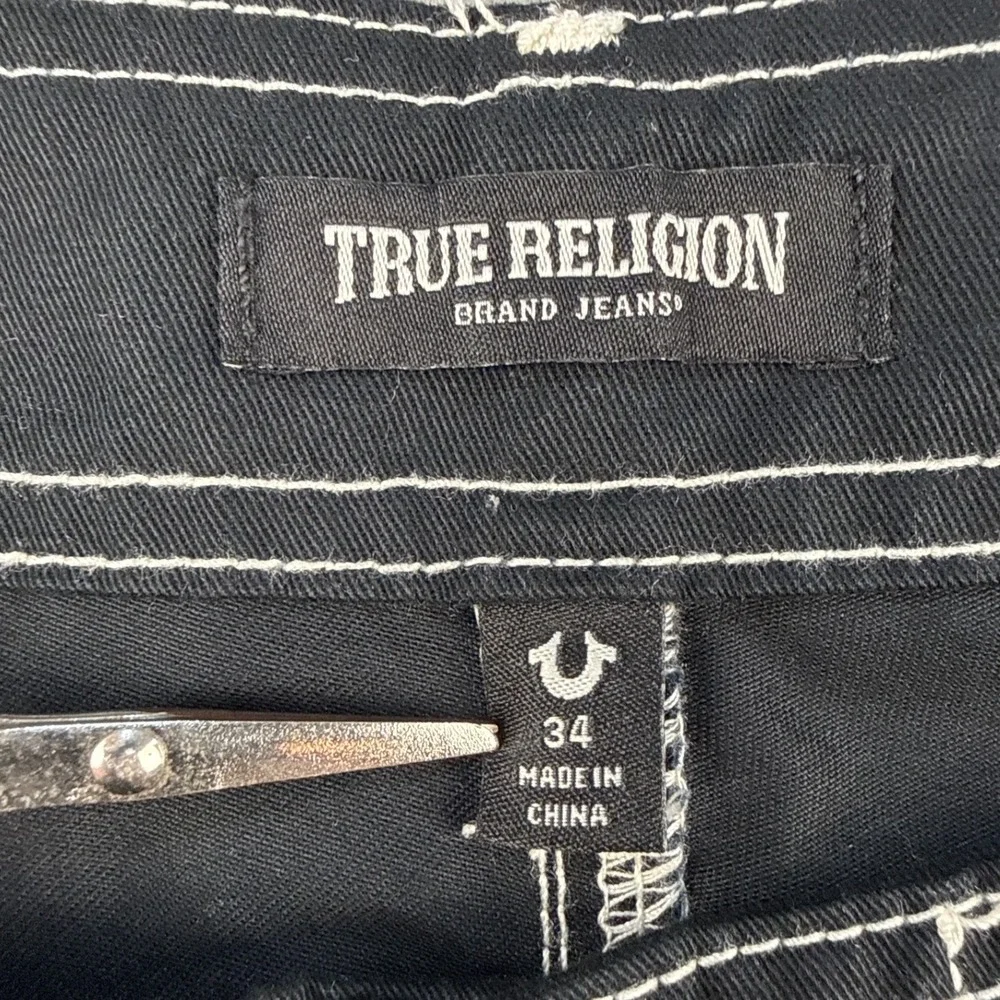 True Religion Cargo Pant Mens 34 Baggy EMB HS SN Jet Black Contrast Stitch NEW